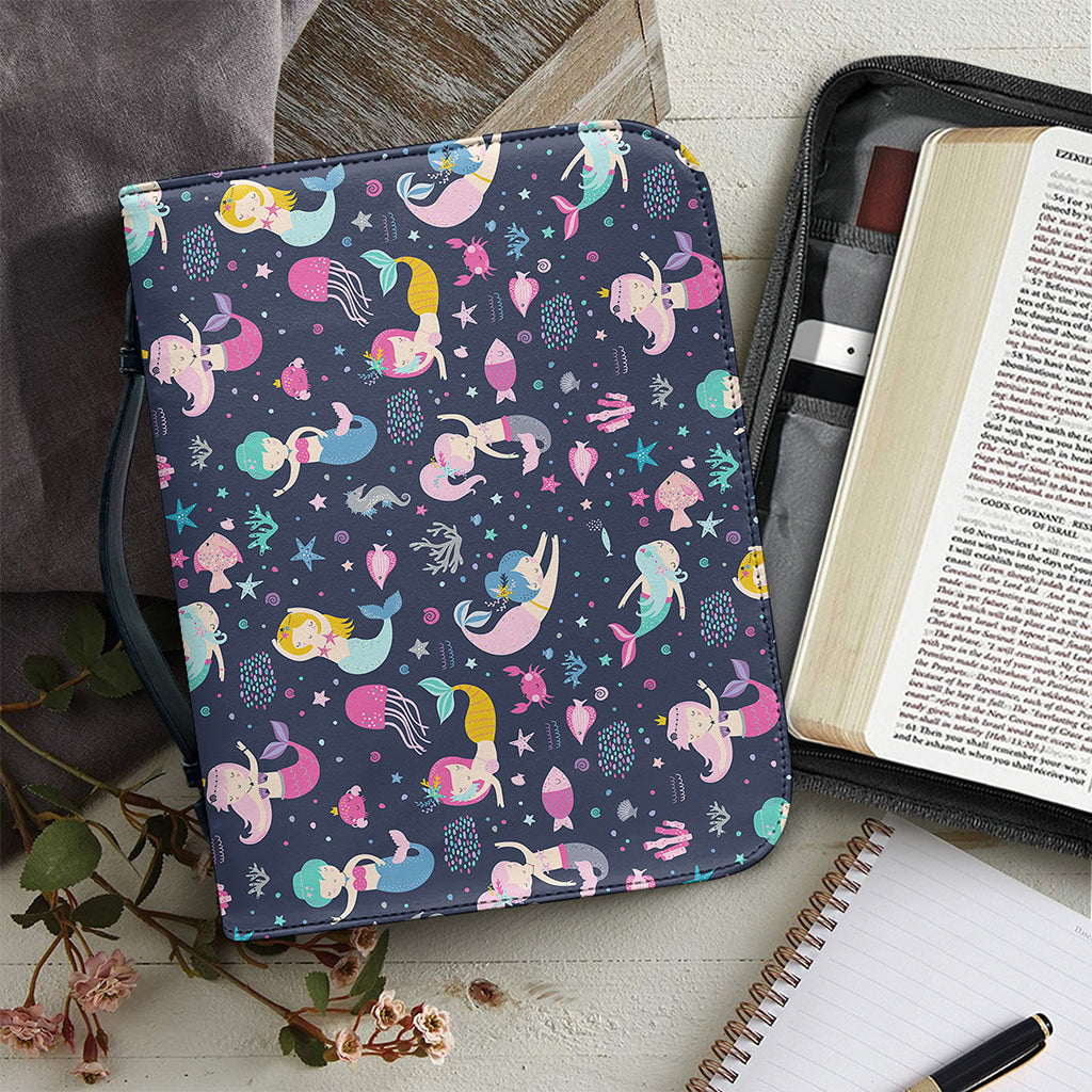 Mermaid Cartoon Pattern Print Leather Bible Cover