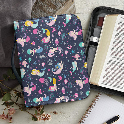 Mermaid Cartoon Pattern Print Leather Bible Cover