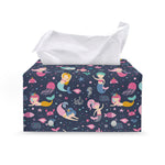 Mermaid Cartoon Pattern Print Leather Tissue Box Cover