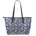 Mermaid Cartoon Pattern Print Leather Tote Bag With Zipper