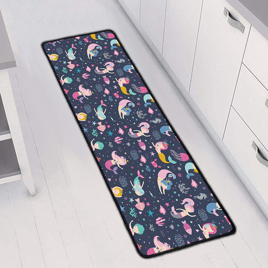 Mermaid Cartoon Pattern Print Long Kitchen Mat