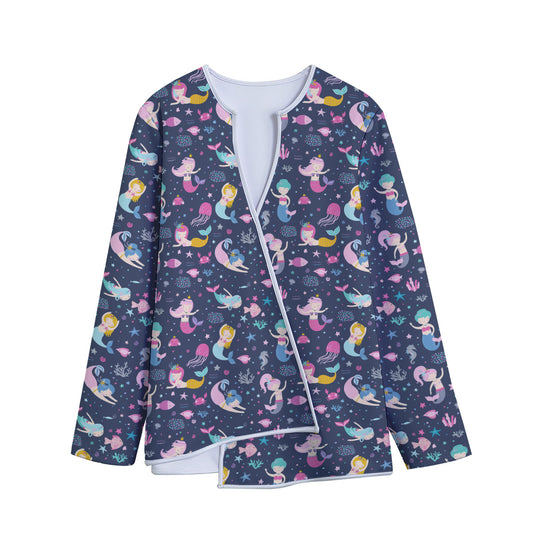 Mermaid Cartoon Pattern Print Long Sleeve Short Coat