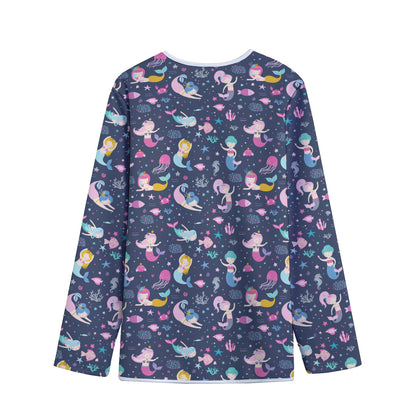 Mermaid Cartoon Pattern Print Long Sleeve Short Coat