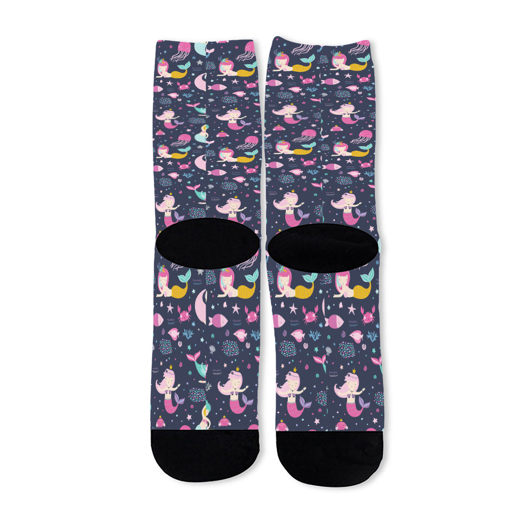 Mermaid Cartoon Pattern Print Long Socks