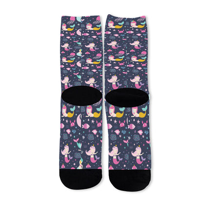 Mermaid Cartoon Pattern Print Long Socks