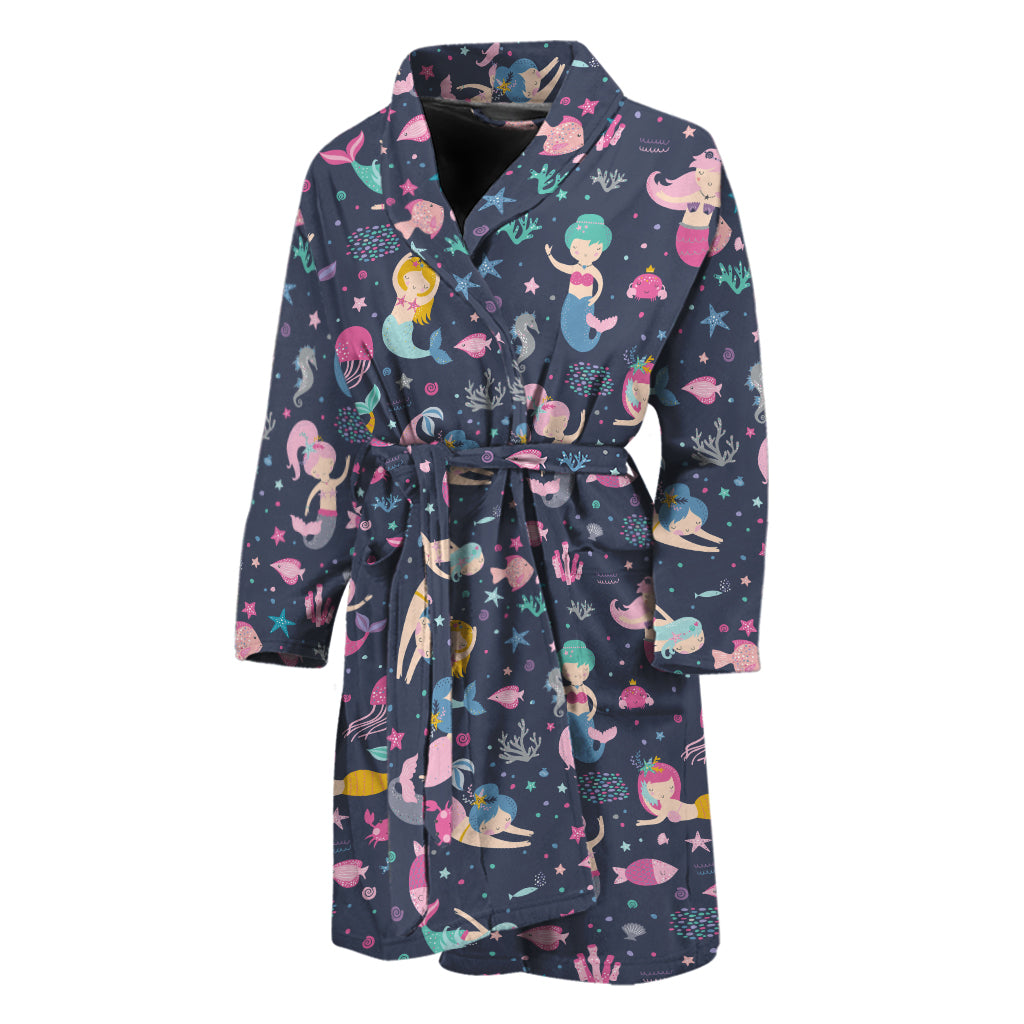 Mermaid Cartoon Pattern Print Men's Bathrobe