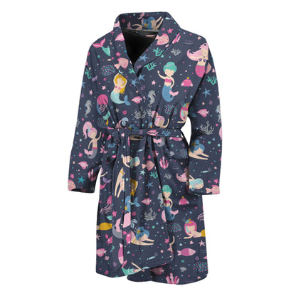 Mermaid Cartoon Pattern Print Men's Bathrobe