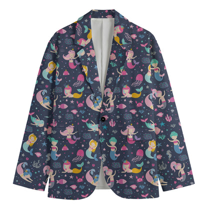 Mermaid Cartoon Pattern Print Men's Blazer