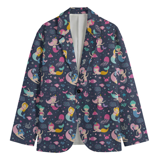 Mermaid Cartoon Pattern Print Men's Blazer