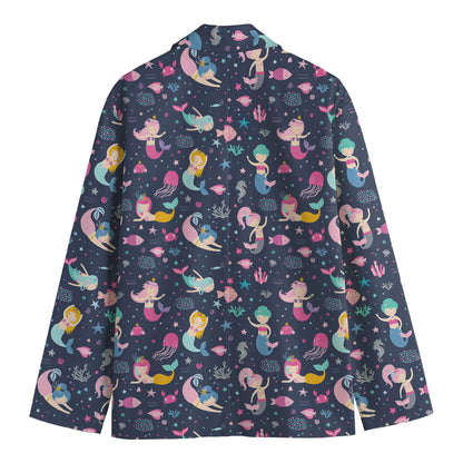 Mermaid Cartoon Pattern Print Men's Blazer