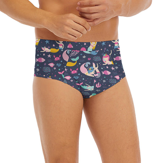 Mermaid Cartoon Pattern Print Men's Briefs