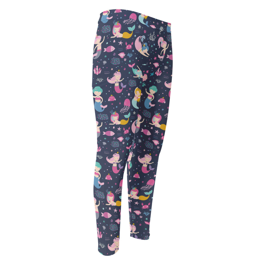 Mermaid Cartoon Pattern Print Men's Compression Pants