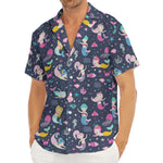 Mermaid Cartoon Pattern Print Men's Deep V-Neck Shirt