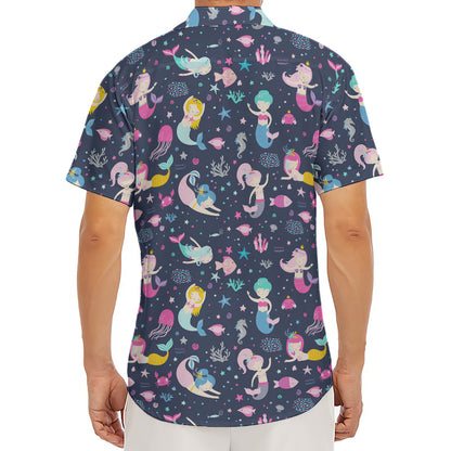 Mermaid Cartoon Pattern Print Men's Deep V-Neck Shirt