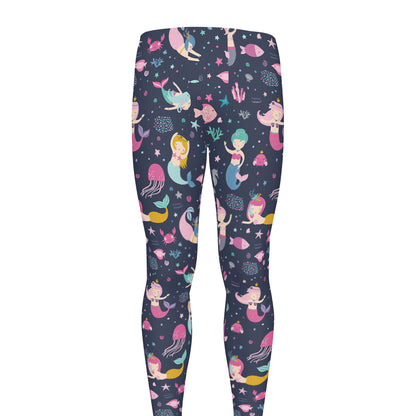 Mermaid Cartoon Pattern Print Men's leggings