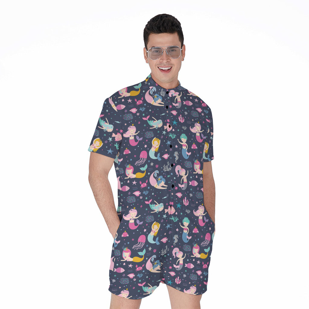 Mermaid Cartoon Pattern Print Men's Rompers