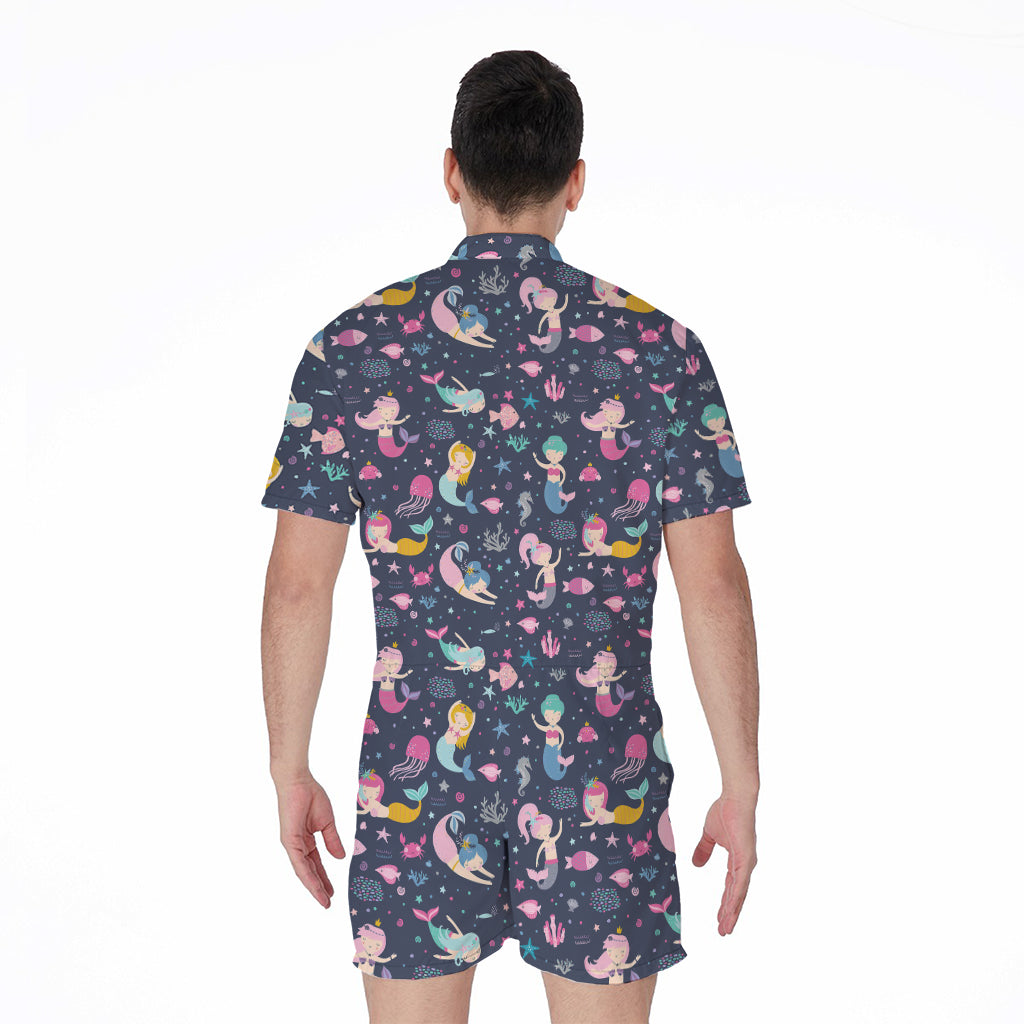 Mermaid Cartoon Pattern Print Men's Rompers