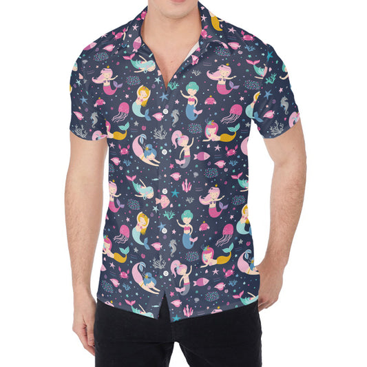 Mermaid Cartoon Pattern Print Men's Shirt