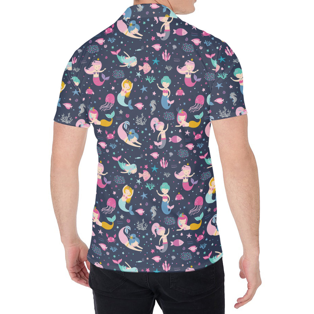 Mermaid Cartoon Pattern Print Men's Shirt