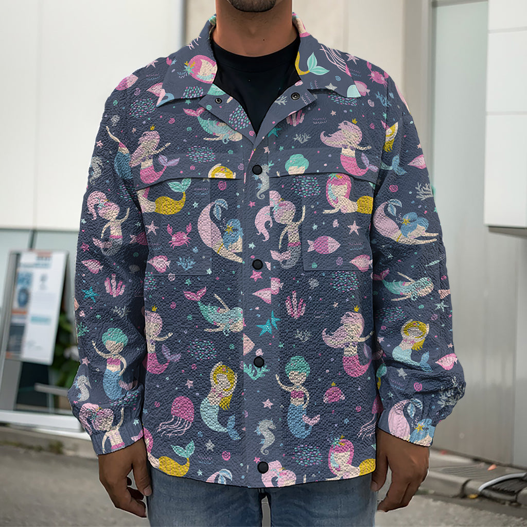 Mermaid Cartoon Pattern Print Men's Shirt Jacket