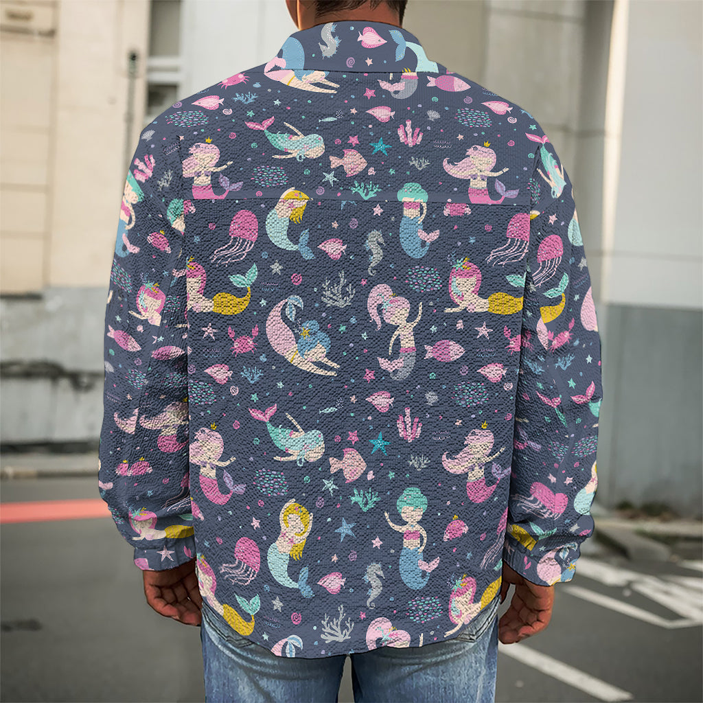 Mermaid Cartoon Pattern Print Men's Shirt Jacket