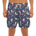 Mermaid Cartoon Pattern Print Men's Split Running Shorts