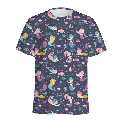 Mermaid Cartoon Pattern Print Men's Sports T-Shirt
