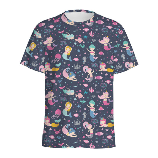 Mermaid Cartoon Pattern Print Men's Sports T-Shirt