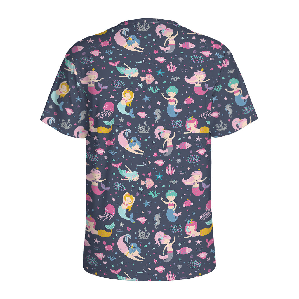 Mermaid Cartoon Pattern Print Men's Sports T-Shirt