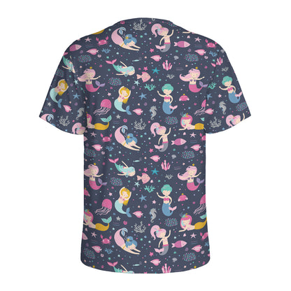 Mermaid Cartoon Pattern Print Men's Sports T-Shirt