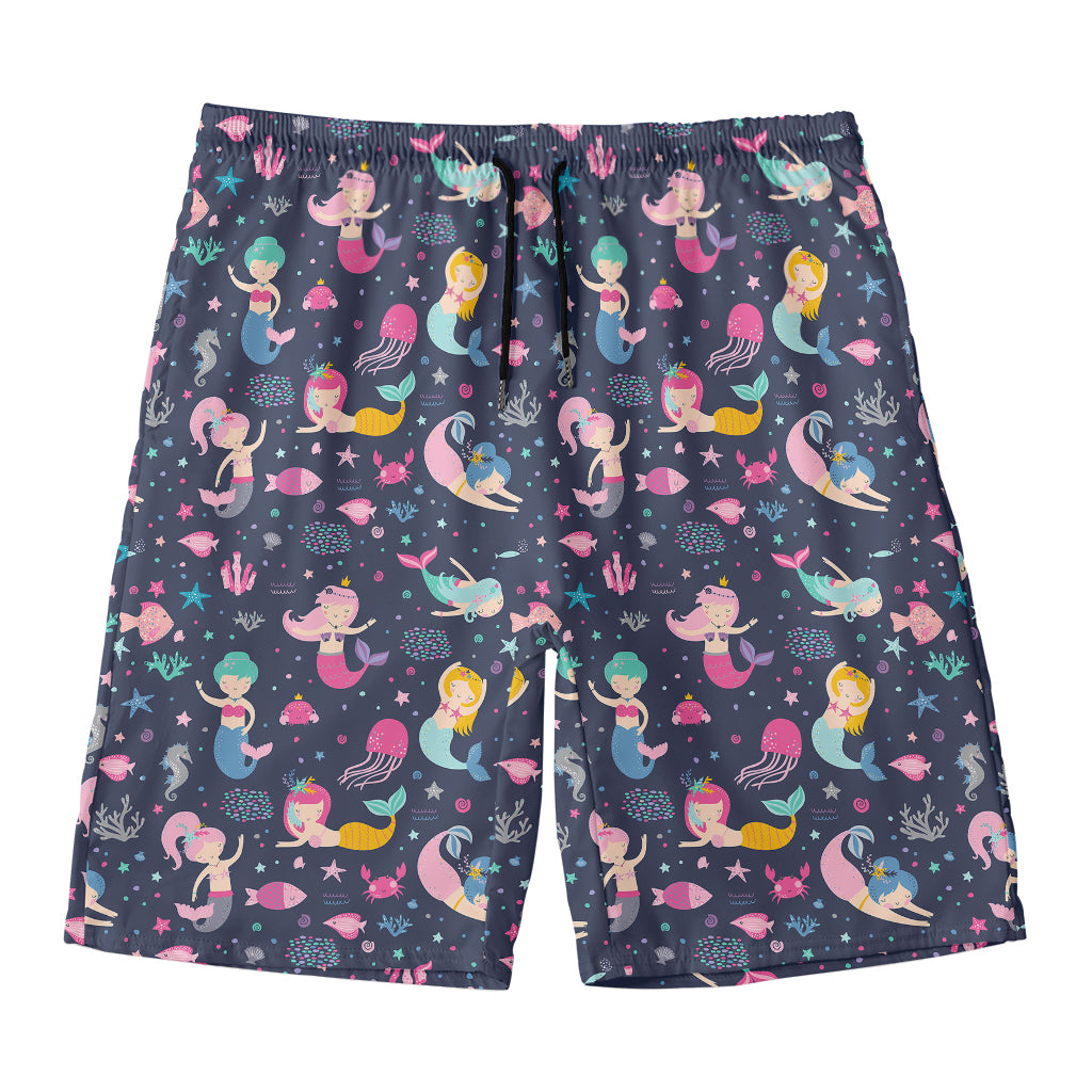 Mermaid Cartoon Pattern Print Men's Swim Trunks