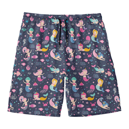 Mermaid Cartoon Pattern Print Men's Swim Trunks