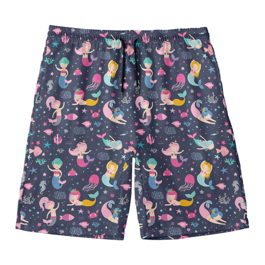 Mermaid Cartoon Pattern Print Men's Swim Trunks