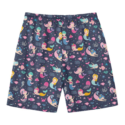 Mermaid Cartoon Pattern Print Men's Swim Trunks