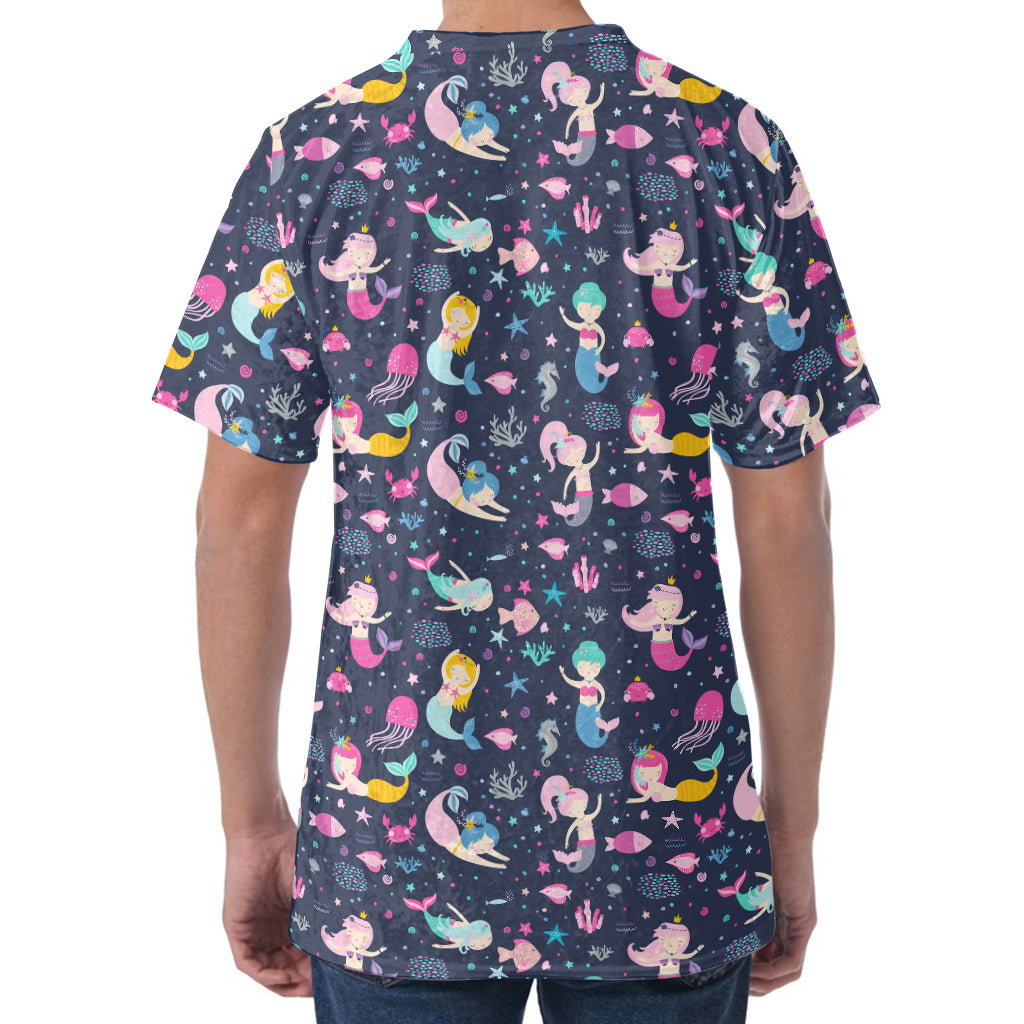 Mermaid Cartoon Pattern Print Men's Velvet T-Shirt