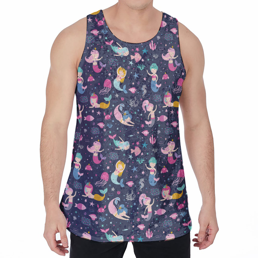 Mermaid Cartoon Pattern Print Men's Velvet Tank Top
