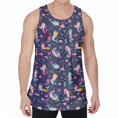 Mermaid Cartoon Pattern Print Men's Velvet Tank Top