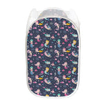 Mermaid Cartoon Pattern Print Mesh Laundry Hamper
