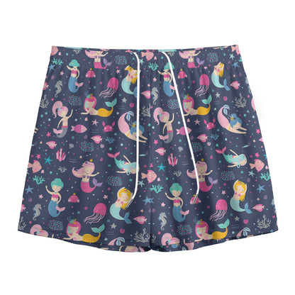 Mermaid Cartoon Pattern Print Mesh Shorts