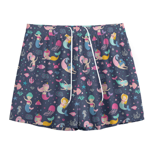 Mermaid Cartoon Pattern Print Mesh Shorts