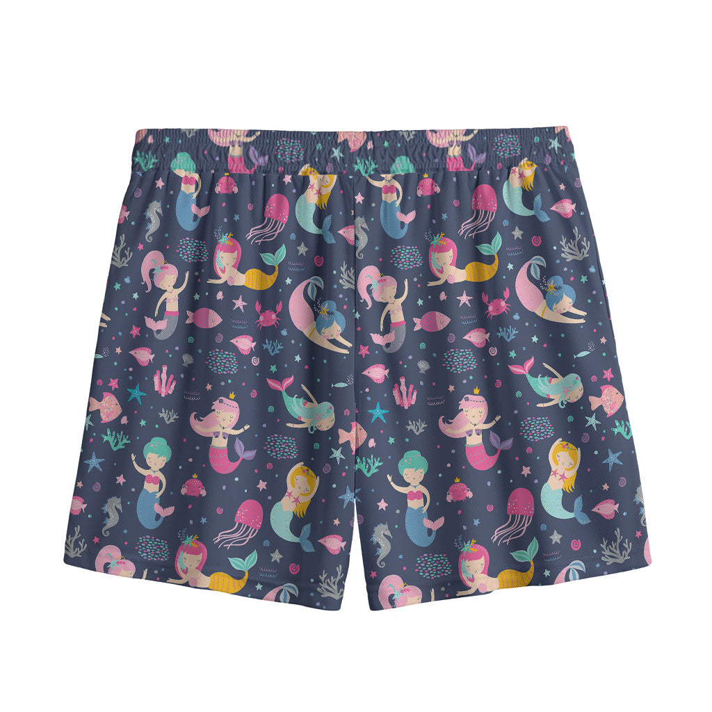 Mermaid Cartoon Pattern Print Mesh Shorts
