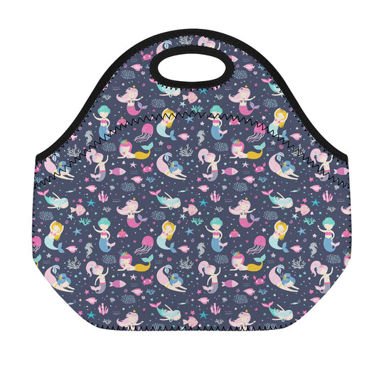 Mermaid Cartoon Pattern Print Neoprene Lunch Bag
