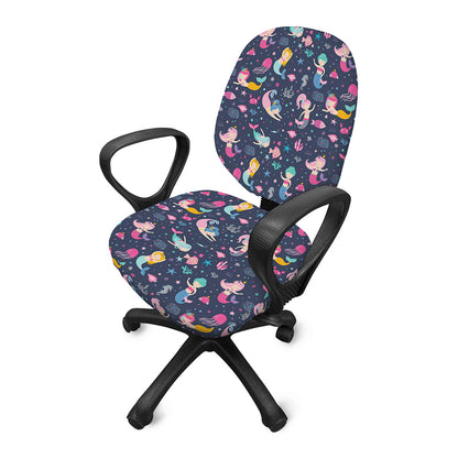 Mermaid Cartoon Pattern Print Office Chair Cover