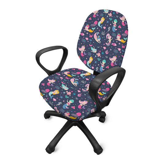 Mermaid Cartoon Pattern Print Office Chair Cover