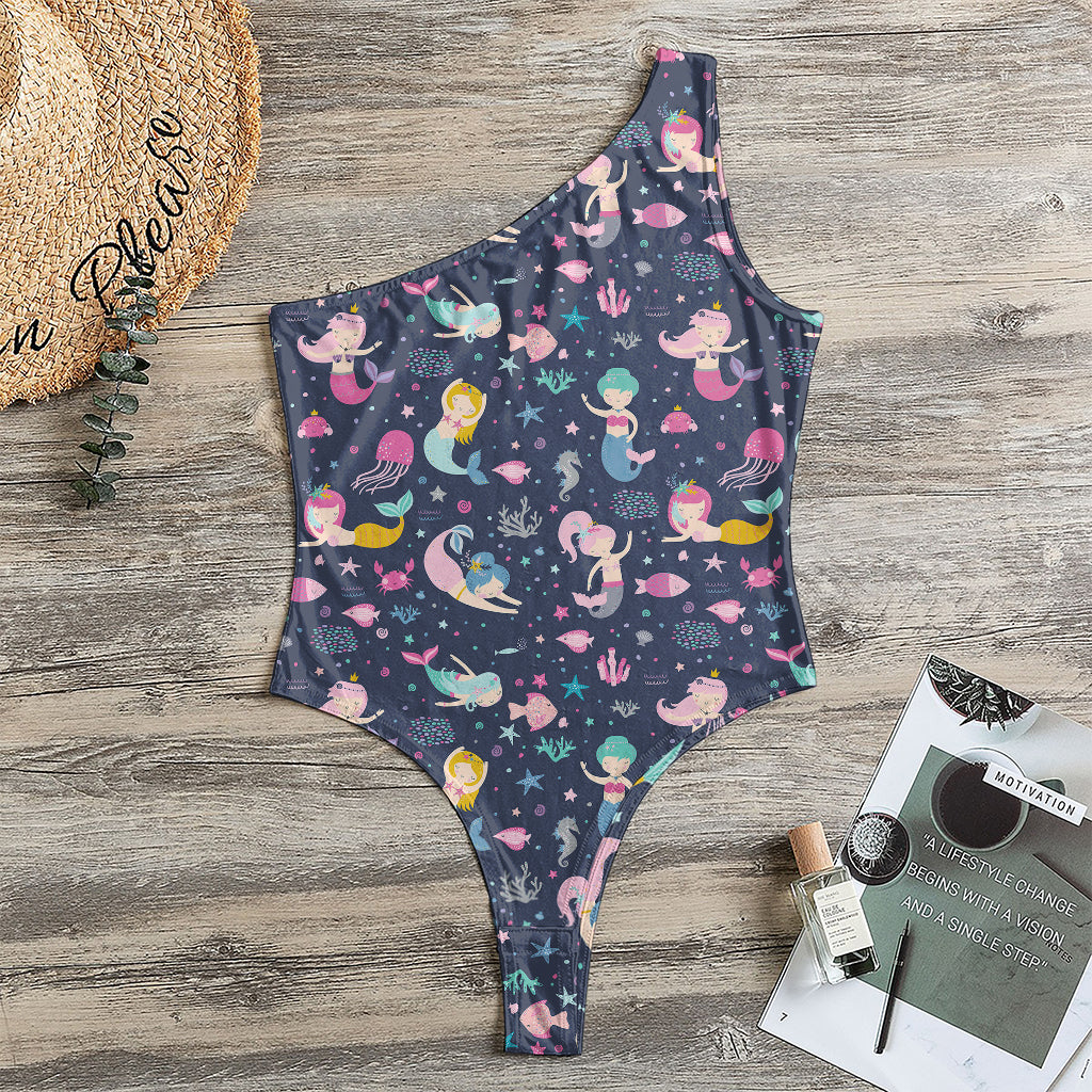 Mermaid Cartoon Pattern Print One Shoulder Bodysuit