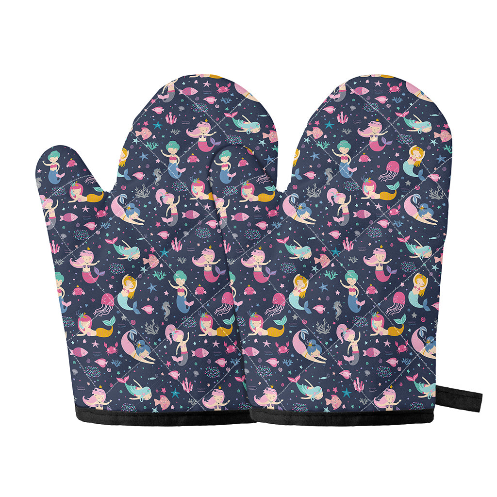Mermaid Cartoon Pattern Print Oven Mitts