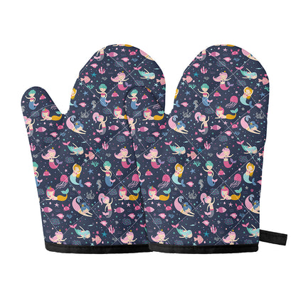 Mermaid Cartoon Pattern Print Oven Mitts