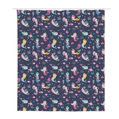 Mermaid Cartoon Pattern Print Polyester Shower Curtain