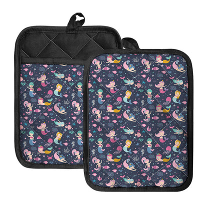 Mermaid Cartoon Pattern Print Pot Holders With Pocket