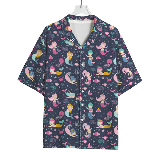 Mermaid Cartoon Pattern Print Rayon Hawaiian Shirt